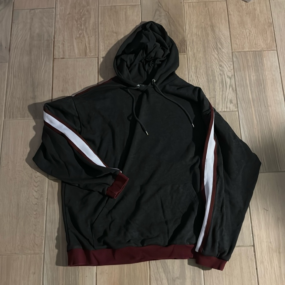 ASOS rugby striped sleeve hoodie size 3X dark grey with maroon and white stripes